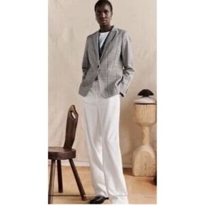 Banana Republic Long &‎ Lean Bi-Stretch Blazer Jacket Black White Plaid Size 14